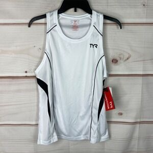 TYR Competitor Top Womens L White Black Tank Scoop Neck Racerback Sleeveless